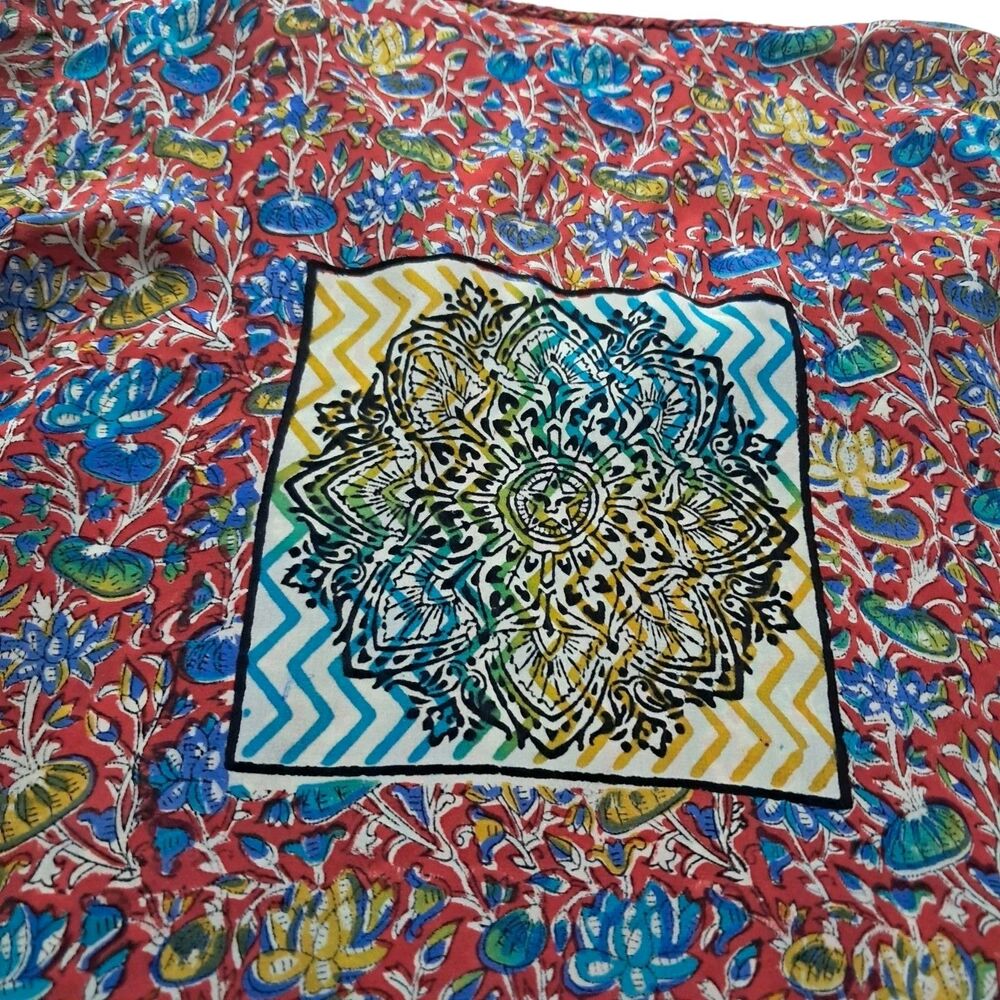 Tolani Tunic Top Women's XS Red Silk Colorful Floral Tassel‎ 3/4 Sleeve Boho - Picture 7 of 13